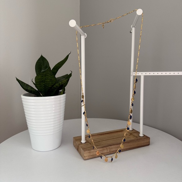 J. Crew long gold disc chain necklace with blue resin discs - Picture 1 of 2